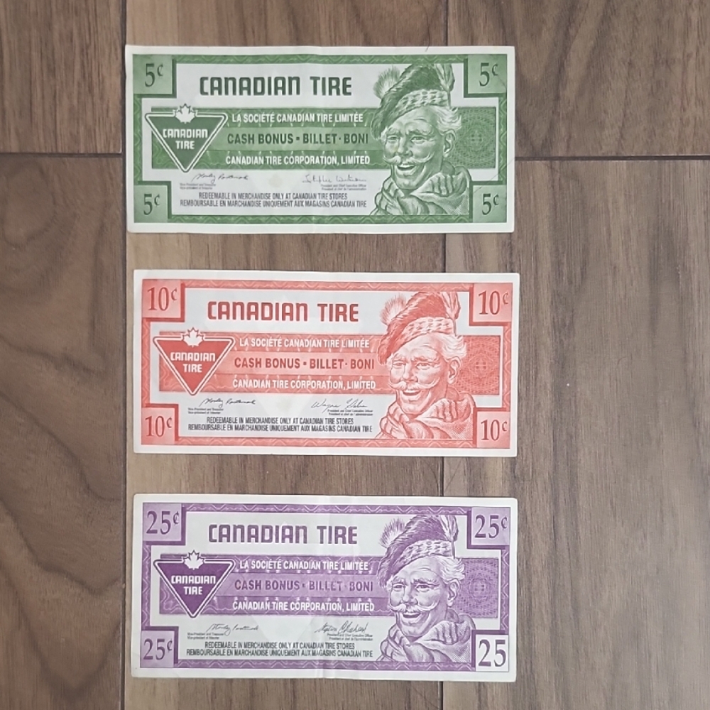 🔥Set of Canadian Tire Money Bills, 5 Cents, 10 Cents, 25 Cents